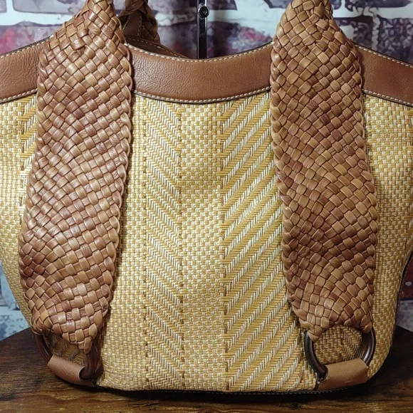 Cole Haan Woven Leather/Straw Tote Bag